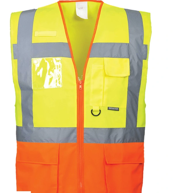 Gilets de haute visibilité jaune et orange conformes pour la sécurité routière.
