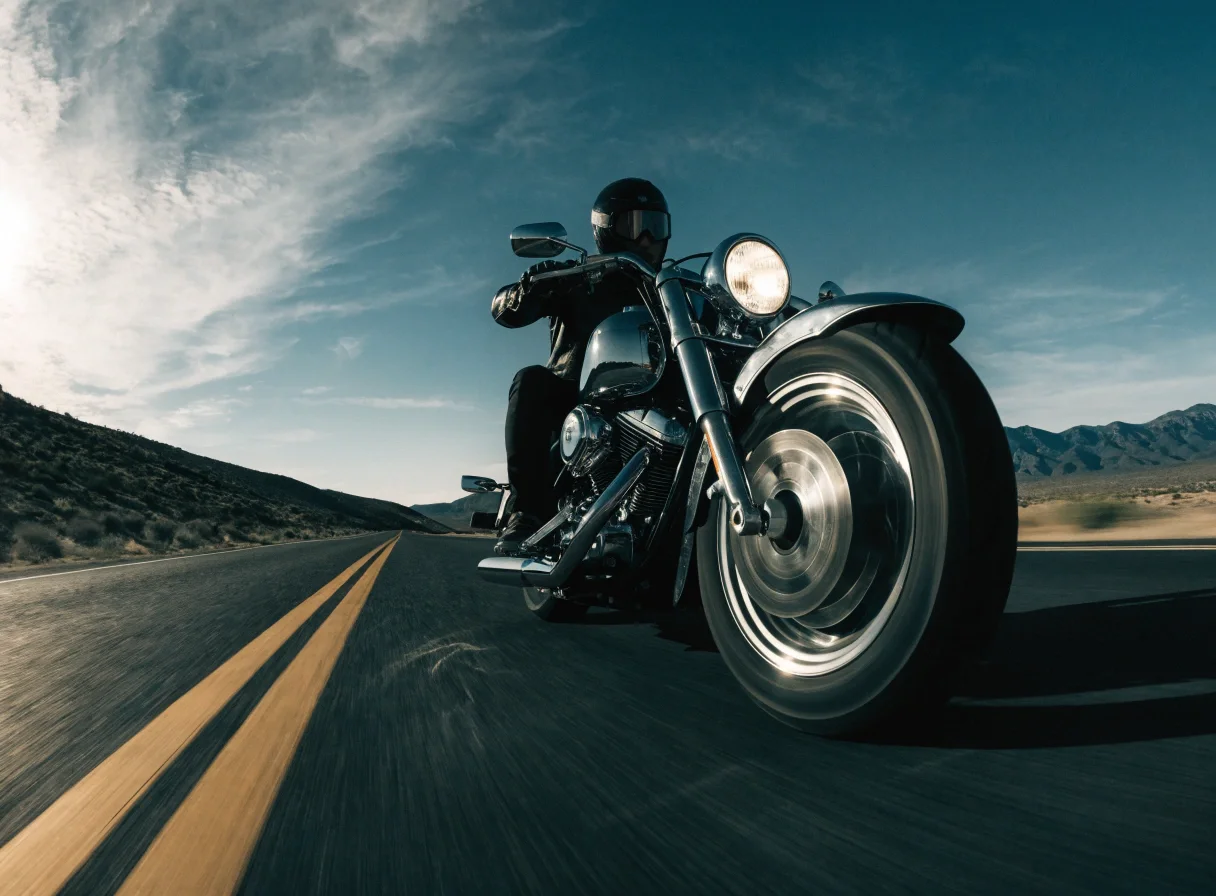 Harley-Davidson sur une longue route désertique